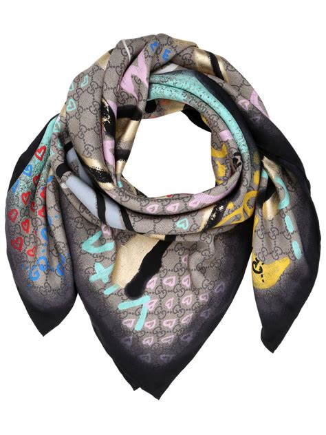 gucci ghost scarf|Gucci Natural Ghost Life Is Print Silk Scarf .